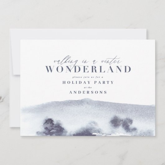 Minimale kerstfeestdag met blauwe waterverf feestdagenkaart (Voorkant)