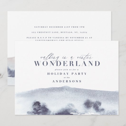 Minimale kerstfeestdag met blauwe waterverf feestdagenkaart (Voorkant / Achterkant)