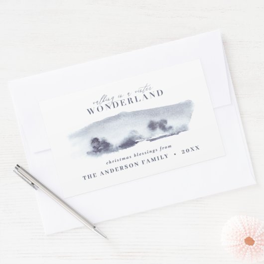 Minimale kerstfeestdag met blauwe waterverf rechthoekige sticker (Envelop)