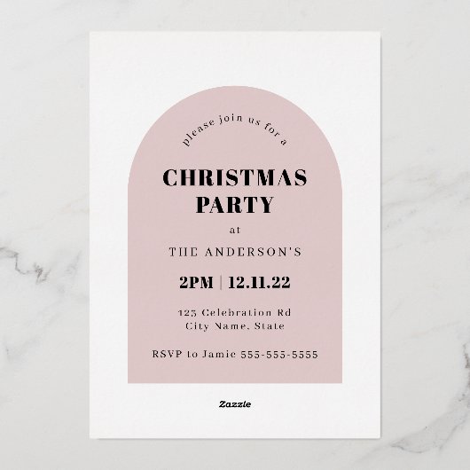 Minimale kerstfeestdag voor foto's roze roze kerst folie uitnodiging (Achterkant)