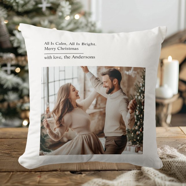 Minimale Kerstfoto 'All Is Calm All Is Bright' Kussen (Creator heeft geüpload)