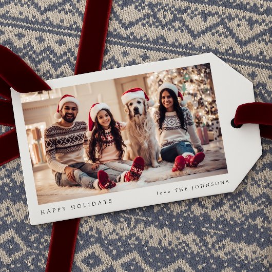 Minimale kerstfoto | Modern familieportret Cadeaulabel