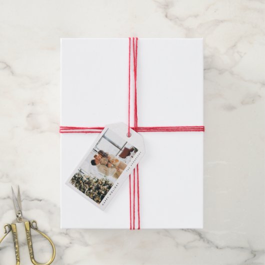 Minimale kerstfoto | Moderne familiefoto Cadeaulabel (Met Touw)
