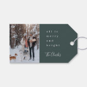 Minimale kerstfoto Scandinavian Forest Green Cadeaulabel (Voorkant (Horizontaal))