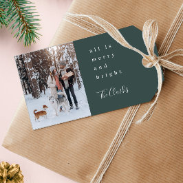 Minimale kerstfoto Scandinavian Forest Green Cadeaulabel