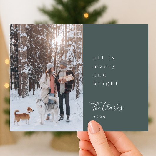 Minimale kerstfoto Scandinavian Forest Green Feestdagenkaart