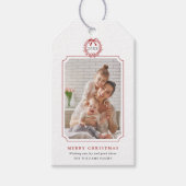 Minimale kerstfoto van Rood en White Cadeaulabel (Voorkant)