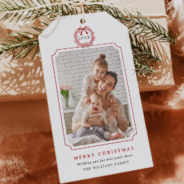 Minimale kerstfoto van Rood en White Cadeaulabel