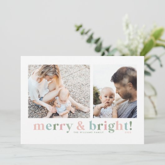 Minimale kerstfotokaarten voor Merry & Bright kers Feestdagenkaart (Staand voorkant)