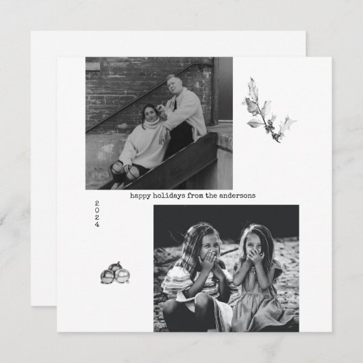 Minimale kerstfoto's met zwarte en witte kunst feestdagenkaart (Voorkant / Achterkant)