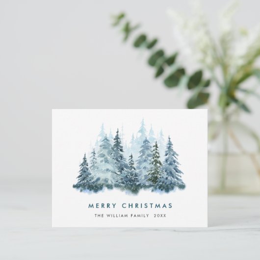 Minimale kerstgroet met elegante pinebomen briefkaart (Staand voorkant)