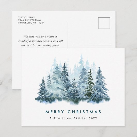 Minimale kerstgroet met elegante pinebomen briefkaart (Voorkant / Achterkant)