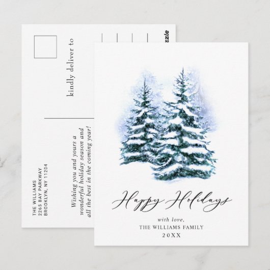 Minimale kerstgroet met elegante pinebomen briefkaart (Voorkant / Achterkant)