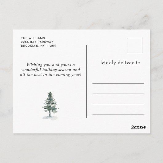 Minimale kerstgroet met elegante pinebomen briefkaart (Achterkant)