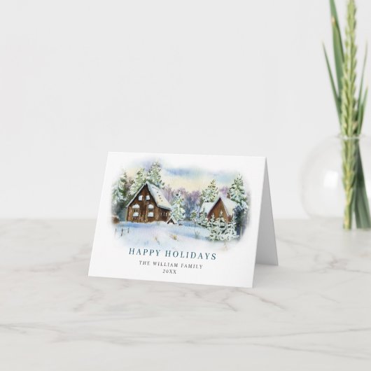 Minimale kerstgroet met elegante pinebomen feestdagen kaart (Voorkant)