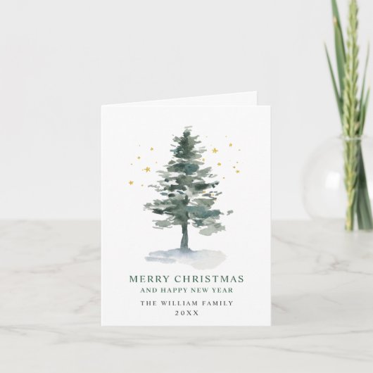 Minimale kerstgroet met elegante pinebomen feestdagen kaart (Voorkant)
