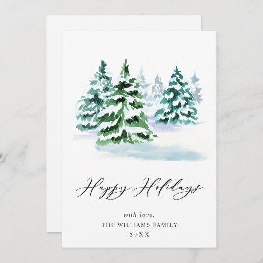 Minimale kerstgroet met elegante pinebomen feestdagenkaart (Voorkant / Achterkant)