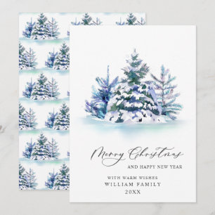 Minimale kerstgroet met elegante pinebomen feestdagenkaart