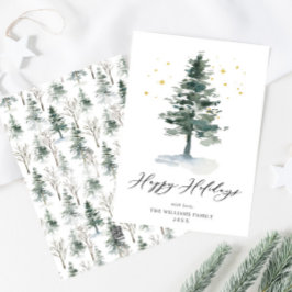 Minimale kerstgroet met elegante pinebomen feestdagenkaart