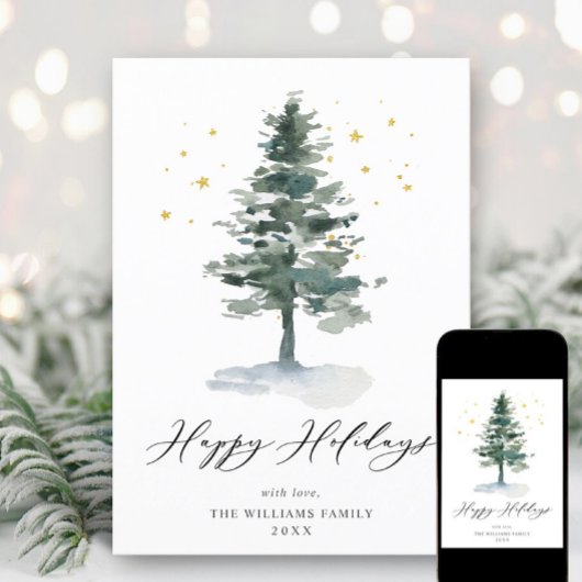 Minimale kerstgroet met elegante pinebomen feestdagenkaart