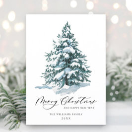 Minimale kerstgroet met elegante pinebomen feestdagenkaart