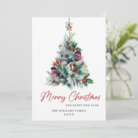 Minimale kerstgroet met elegante pinebomen feestdagenkaart (Staand voorkant)