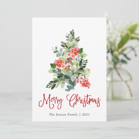 Minimale kerstgroet met elegante pinebomen feestdagenkaart (Staand voorkant)