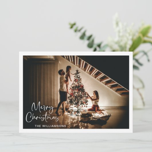 Minimale kersthandschrift met fotoscript feestdagenkaart (Staand voorkant)