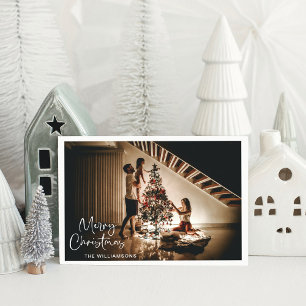 Minimale kersthandschrift met fotoscript feestdagenkaart