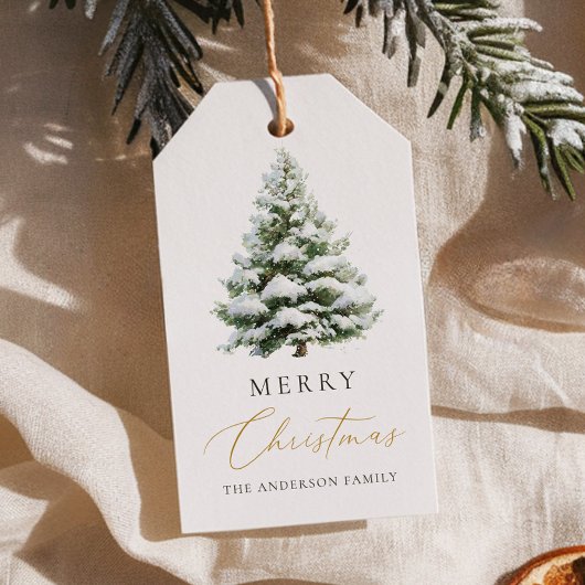 Minimale Kerstkaart met dennenboom Cadeaulabel