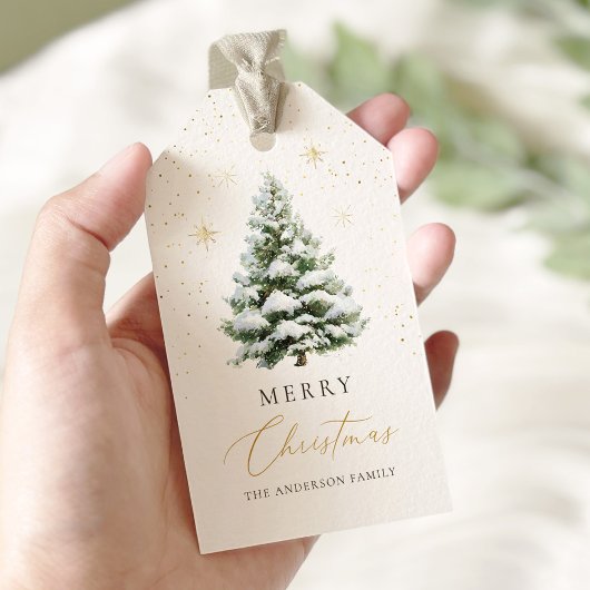Minimale Kerstkaart met dennenboom Cadeaulabel