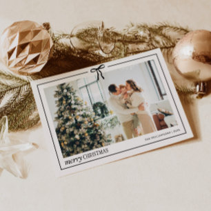 Minimale kerstkaart met familiefoto en strik