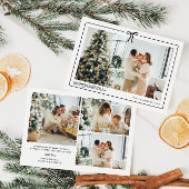 Minimale kerstkaart met familiefoto en strik