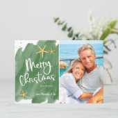 Minimale kerstKaart met groene en goudWaterverf (Staand voorkant)