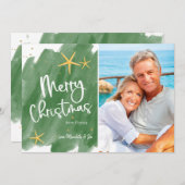 Minimale kerstKaart met groene en goudWaterverf (Voorkant / Achterkant)