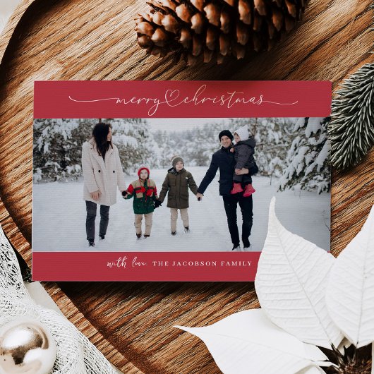 Minimale kerstkaart met hartscript en fotorooster