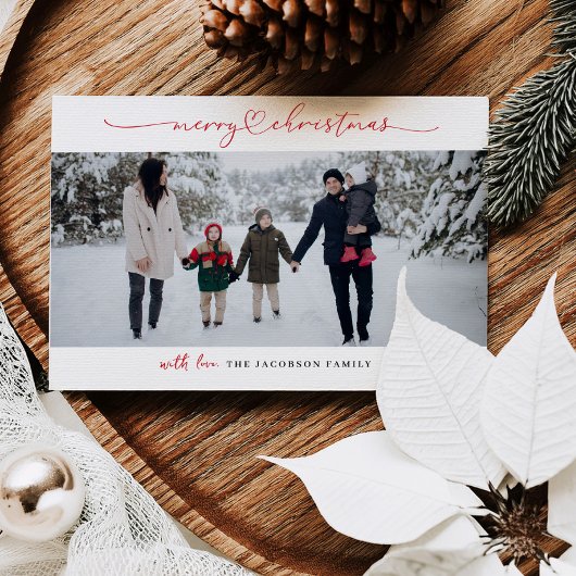 Minimale kerstkaart met hartscript en fotorooster 