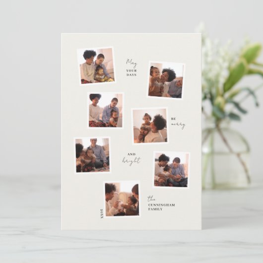 Minimale kerstkaart met zeven foto's (Staand voorkant)
