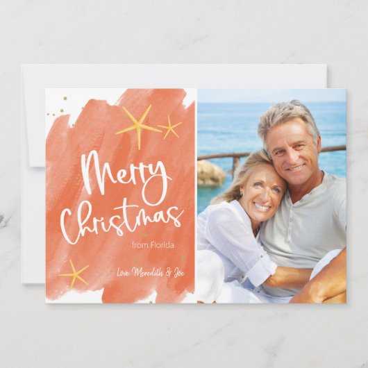Minimale kerstkaart voor Coral & Gold Waterverf (Voorkant)