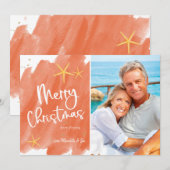 Minimale kerstkaart voor Coral & Gold Waterverf (Voorkant / Achterkant)