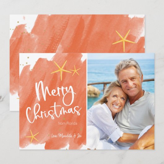Minimale kerstkaart voor Coral & Gold Waterverf (Voorkant / Achterkant)