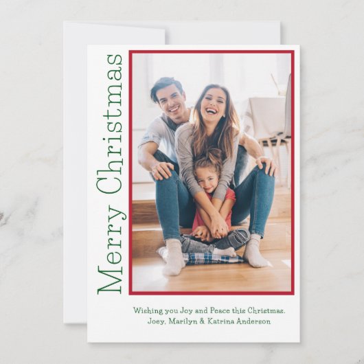 Minimale kerstkleuren familiefoto feestdagenkaart (Voorkant)