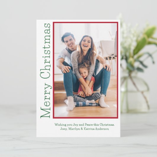 Minimale kerstkleuren familiefoto feestdagenkaart (Staand voorkant)