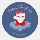 Minimale Kerstman Cute Poinsettia Blauwe Prettig K Ronde Sticker (Voorkant)