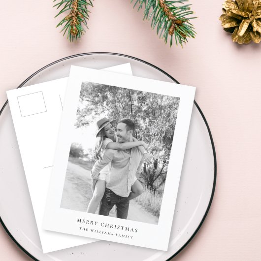 Minimale Kerstmis | Eenvoudige foto van zwart en w Feestdagenkaart