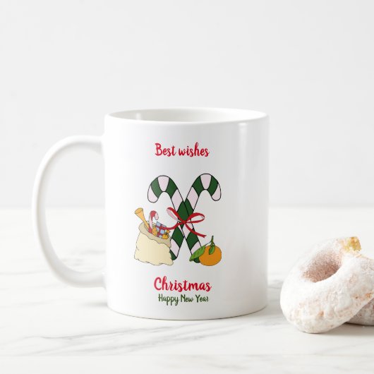 Minimale Kerstmis en Nieuwjaar gelukkig Koffiemok (Met donut)
