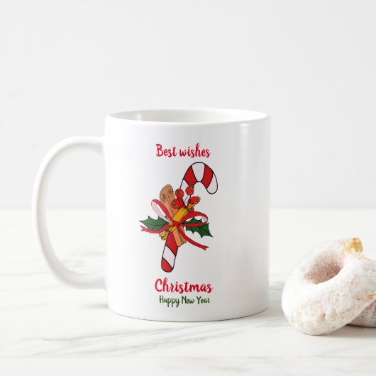 Minimale kerstmis en nieuwjaar Happy Coffee Mu Koffiemok (Met donut)