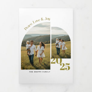 Minimale Kerstmis Familieboogfoto Drieluik Aankondiging