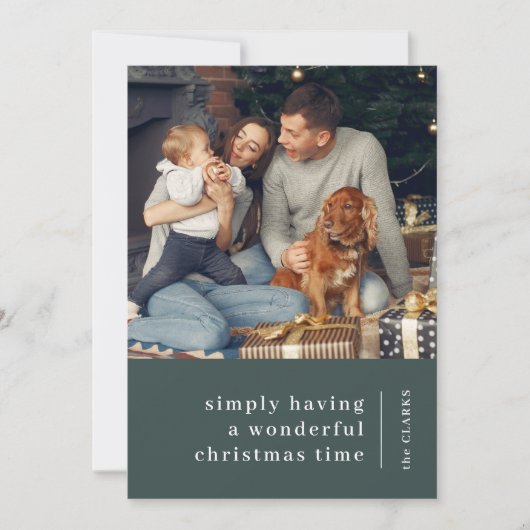 Minimale Kerstmis | Foto van Forest Green Feestdagenkaart (Voorkant)