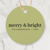 Minimale Kerstmis | Merry and Bright Olive Green Bedankjes Labels (Voorkant)